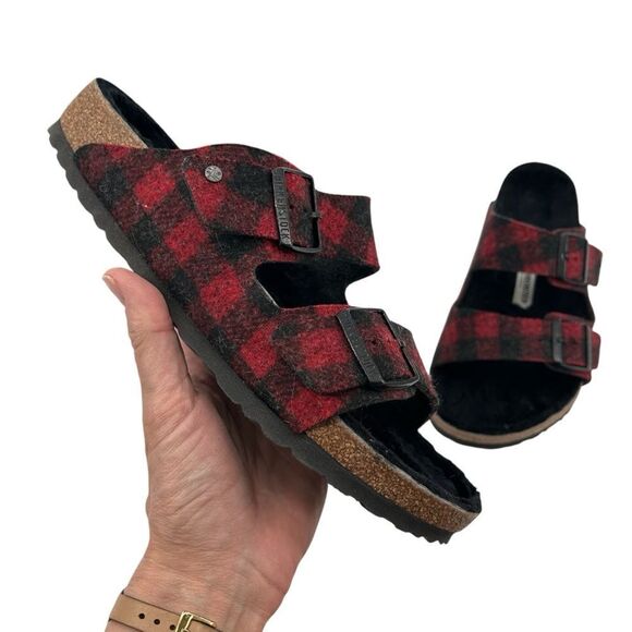 Birkenstock Arizona red plaid sheep lined size 41 regular width - Picture 4 of 8